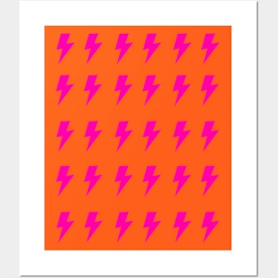 Hot Pink Lightning Pattern on Orange Posters and Art